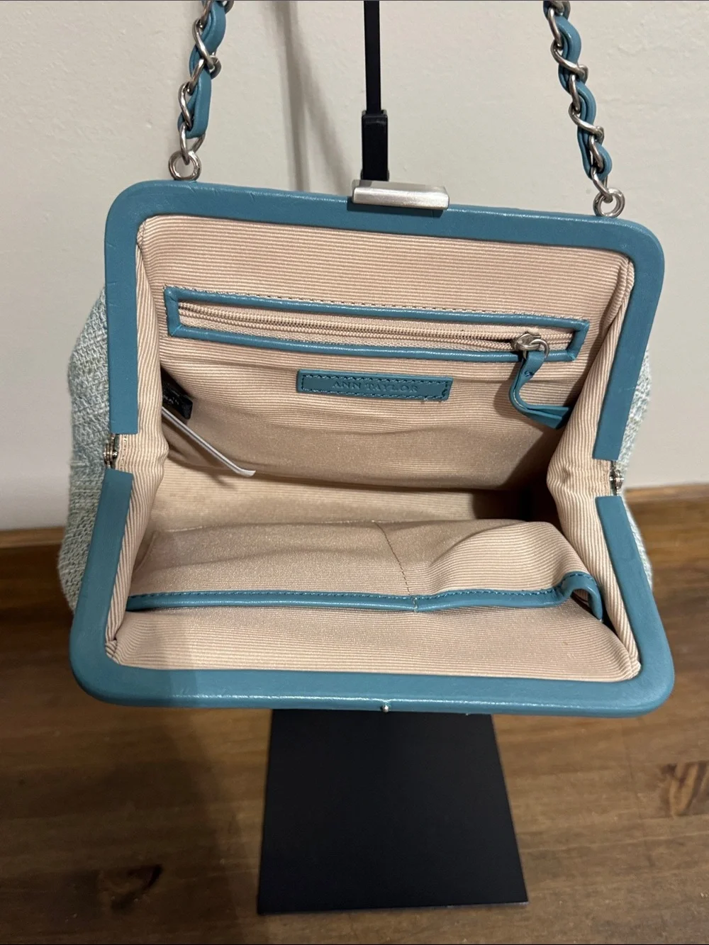 Ann Taylor Vintage Inspired Blue Woven Frame Shoulder Bag Chain Str